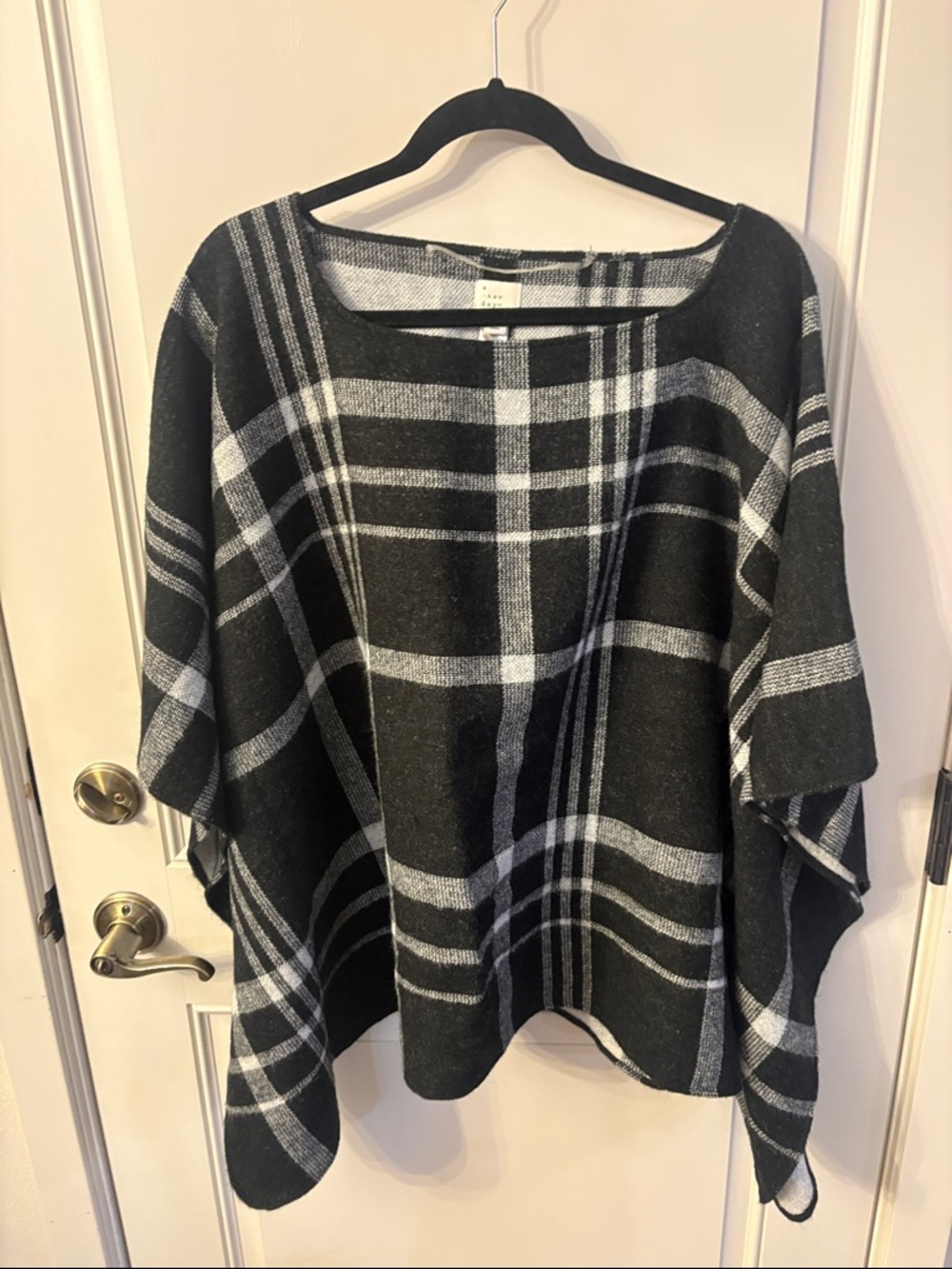 a new day Black and White Plaid Poncho